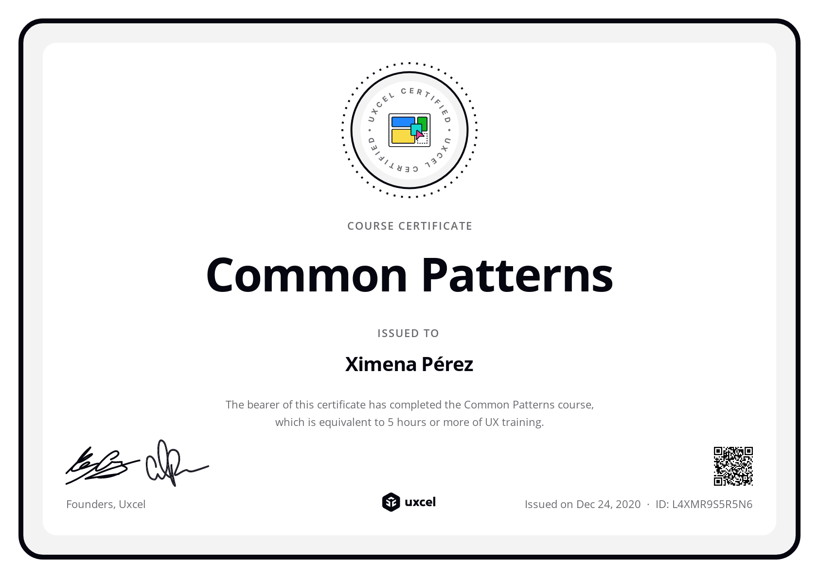Ximena Pérez's certificate